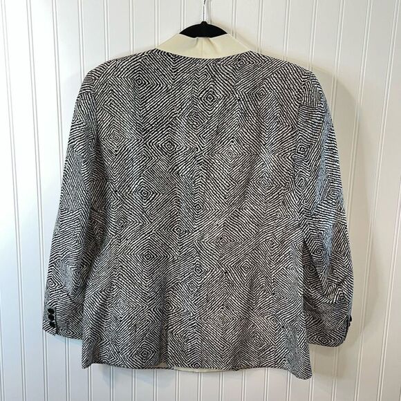 VTG Soo Yung Lee 100% Silk Suit Jacket & Skirt Women’s Size 10 Black Cream Print - Picture 6 of 7